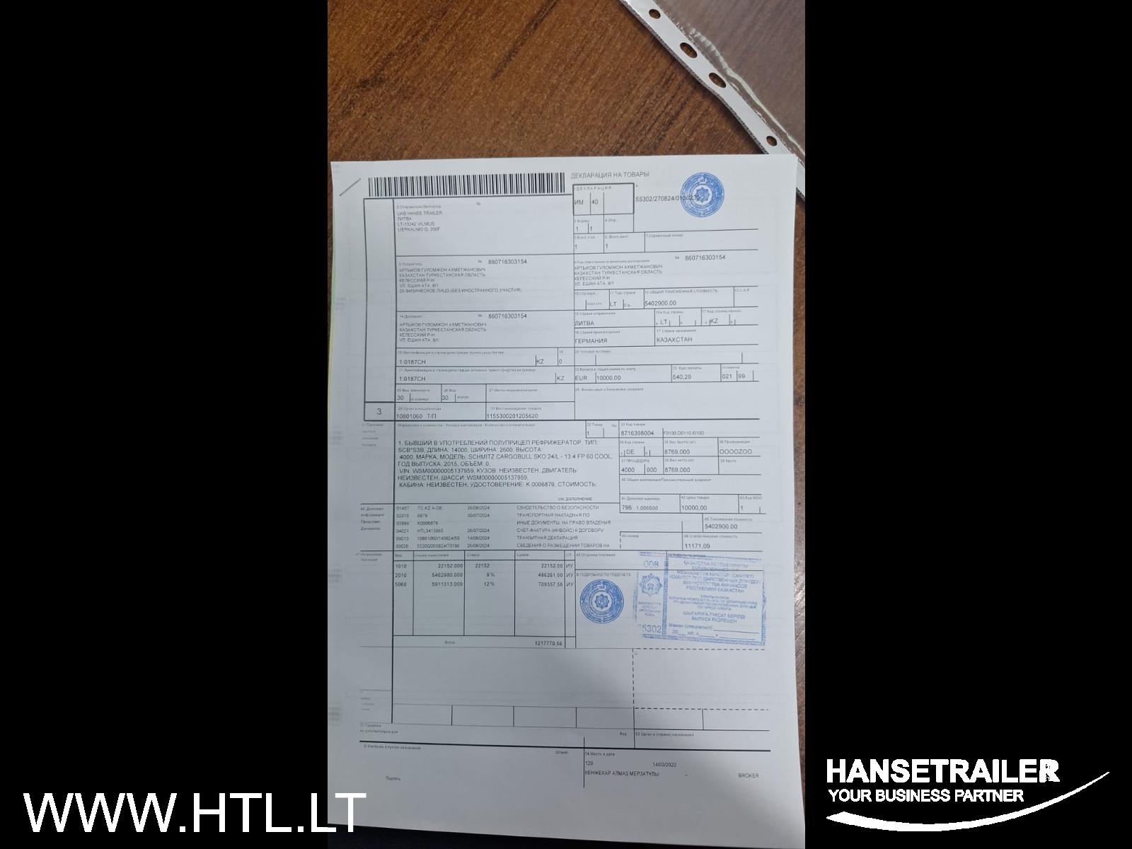 2015 Naczepa Refujący marynarz Schmitz SKO 24 FP60 7cm Thermoking